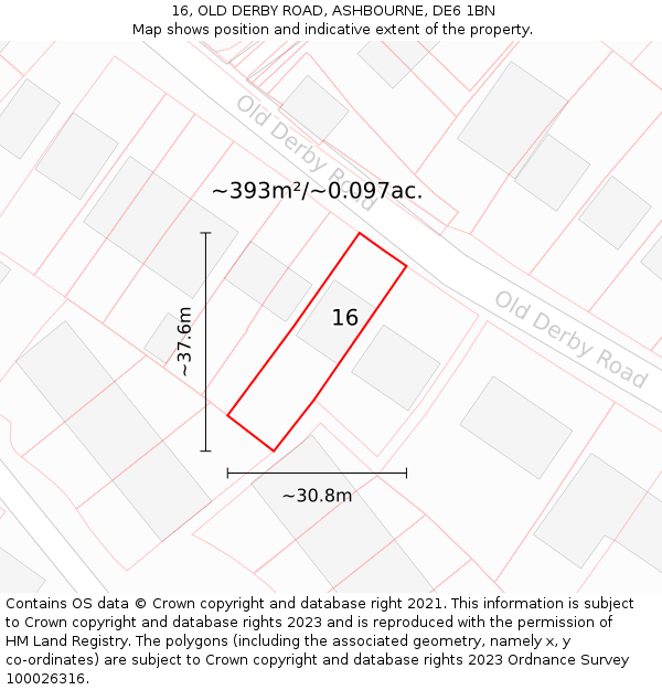 16, OLD DERBY ROAD, ASHBOURNE, DE6 1BN: Plot and title map