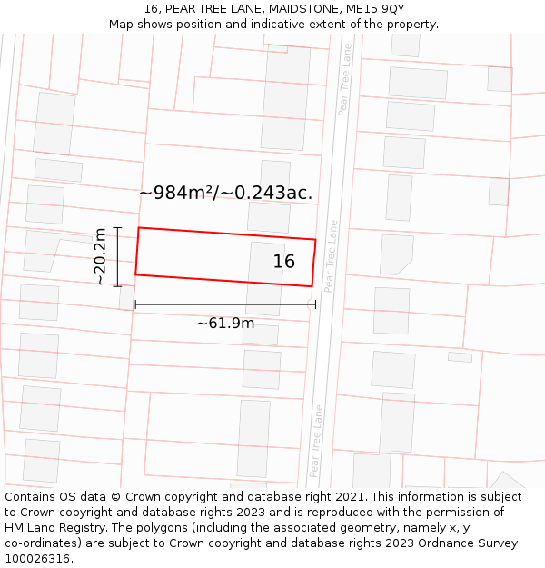 16, PEAR TREE LANE, MAIDSTONE, ME15 9QY: Plot and title map