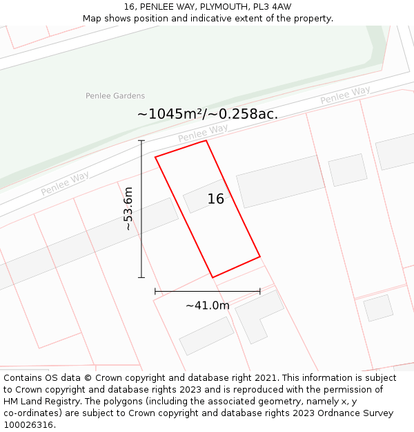 16, PENLEE WAY, PLYMOUTH, PL3 4AW: Plot and title map