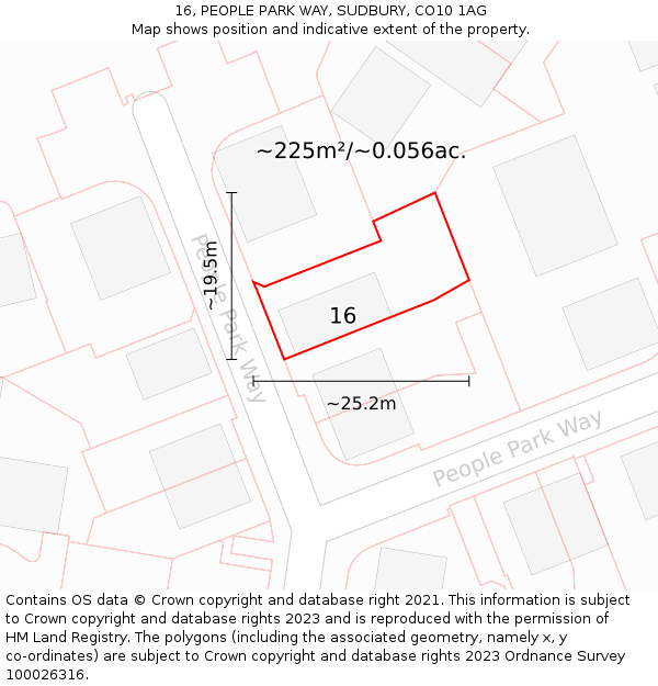 16, PEOPLE PARK WAY, SUDBURY, CO10 1AG: Plot and title map