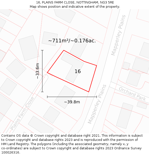 16, PLAINS FARM CLOSE, NOTTINGHAM, NG3 5RE: Plot and title map