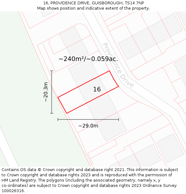 16, PROVIDENCE DRIVE, GUISBOROUGH, TS14 7NP: Plot and title map