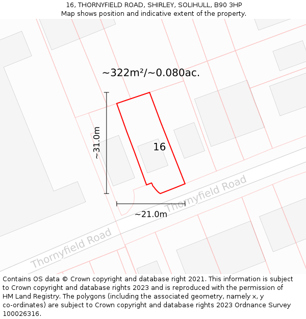 16, THORNYFIELD ROAD, SHIRLEY, SOLIHULL, B90 3HP: Plot and title map