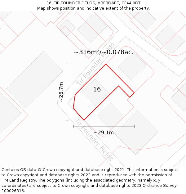 16, TIR FOUNDER FIELDS, ABERDARE, CF44 0DT: Plot and title map