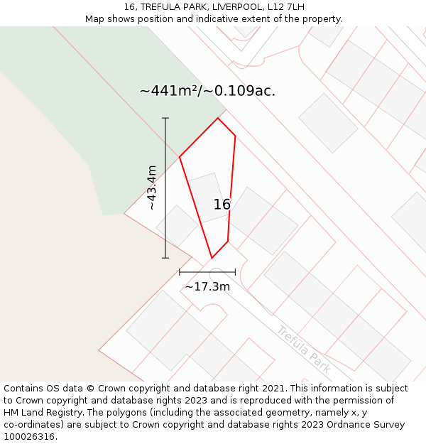 16, TREFULA PARK, LIVERPOOL, L12 7LH: Plot and title map