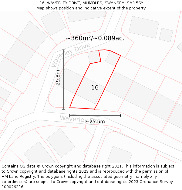 16, WAVERLEY DRIVE, MUMBLES, SWANSEA, SA3 5SY: Plot and title map