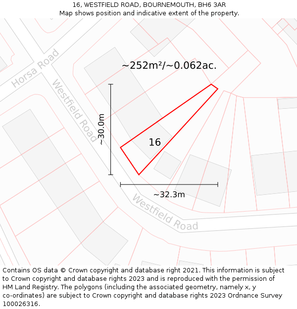 16, WESTFIELD ROAD, BOURNEMOUTH, BH6 3AR: Plot and title map