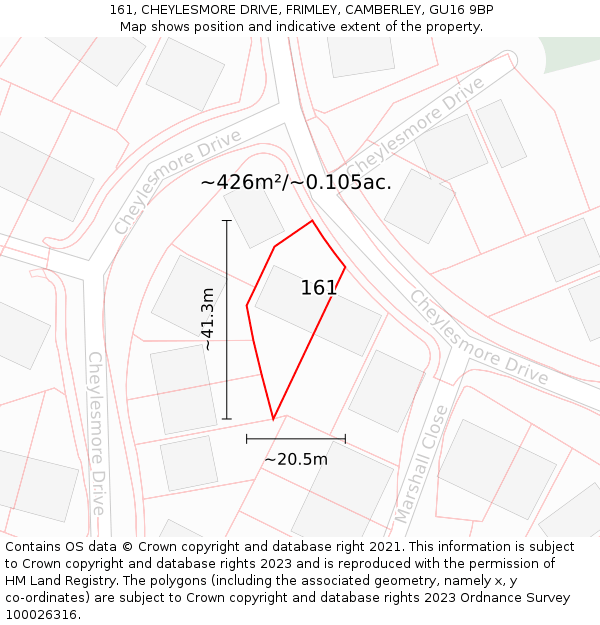 161, CHEYLESMORE DRIVE, FRIMLEY, CAMBERLEY, GU16 9BP: Plot and title map