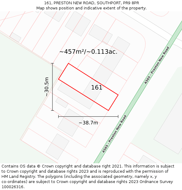 161, PRESTON NEW ROAD, SOUTHPORT, PR9 8PR: Plot and title map