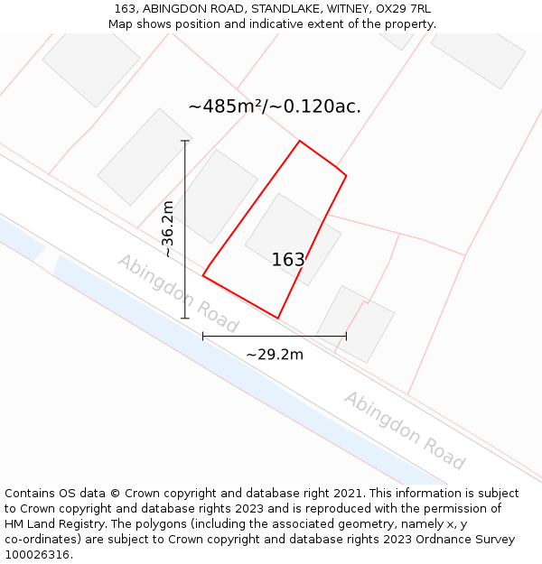 163, ABINGDON ROAD, STANDLAKE, WITNEY, OX29 7RL: Plot and title map