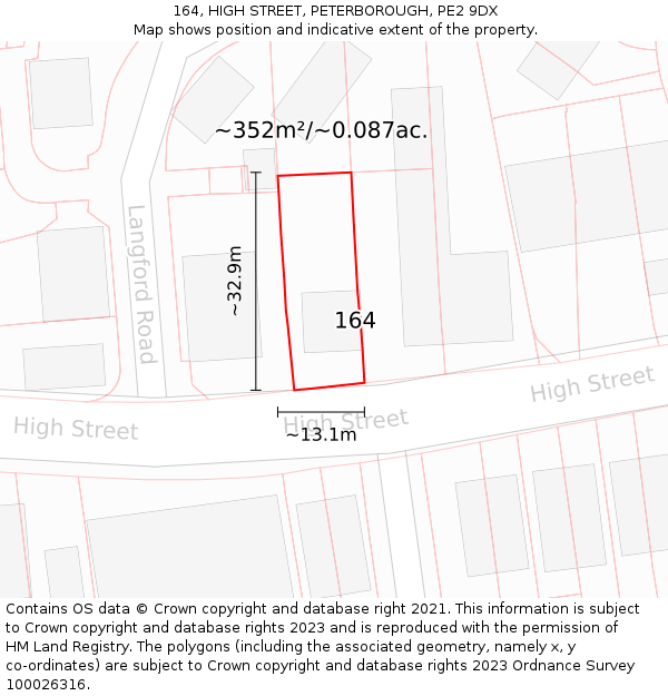 164, HIGH STREET, PETERBOROUGH, PE2 9DX: Plot and title map