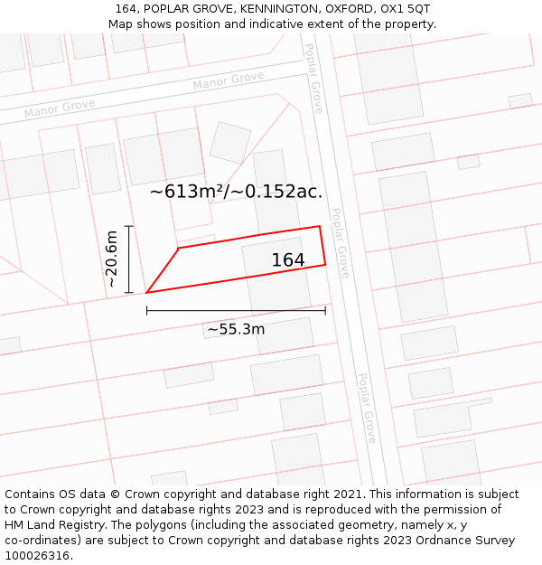 164, POPLAR GROVE, KENNINGTON, OXFORD, OX1 5QT: Plot and title map