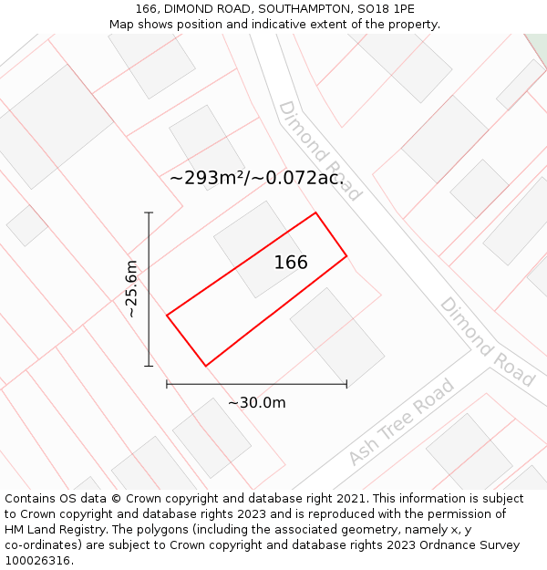 166, DIMOND ROAD, SOUTHAMPTON, SO18 1PE: Plot and title map