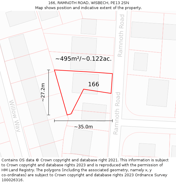 166, RAMNOTH ROAD, WISBECH, PE13 2SN: Plot and title map