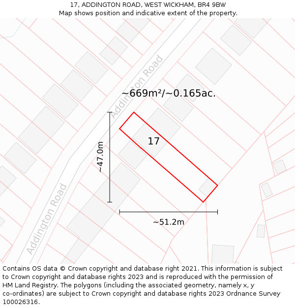 17, ADDINGTON ROAD, WEST WICKHAM, BR4 9BW: Plot and title map