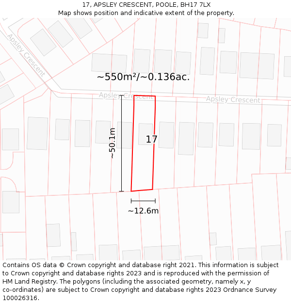 17, APSLEY CRESCENT, POOLE, BH17 7LX: Plot and title map