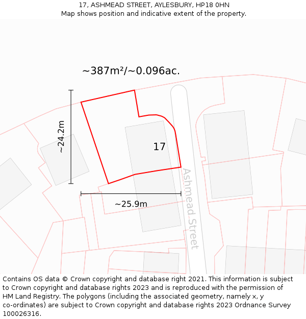 17, ASHMEAD STREET, AYLESBURY, HP18 0HN: Plot and title map