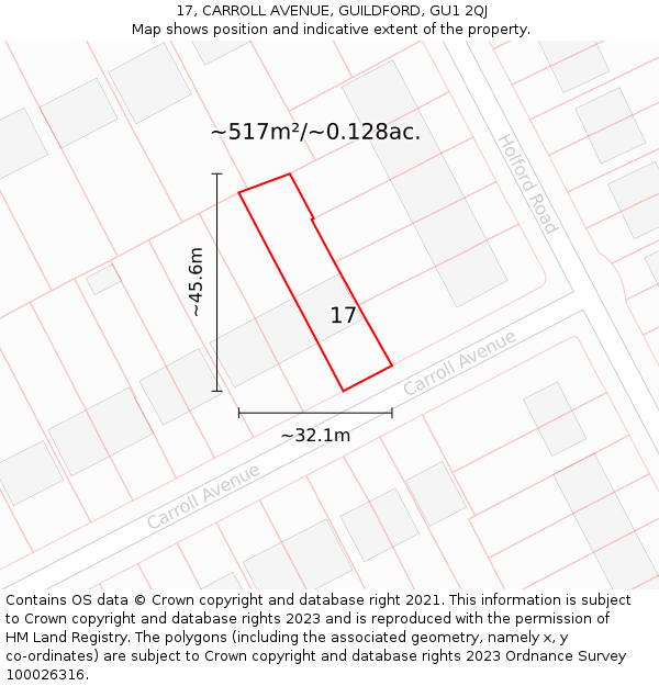 17, CARROLL AVENUE, GUILDFORD, GU1 2QJ: Plot and title map