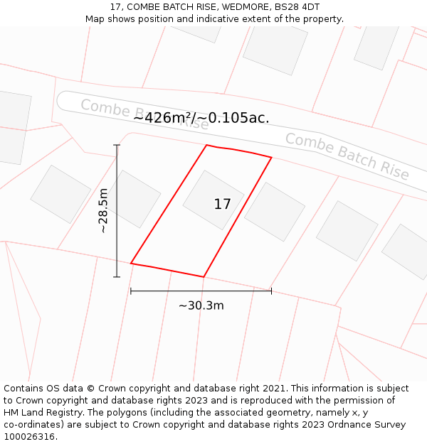 17, COMBE BATCH RISE, WEDMORE, BS28 4DT: Plot and title map