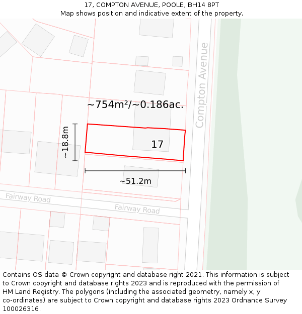 17, COMPTON AVENUE, POOLE, BH14 8PT: Plot and title map