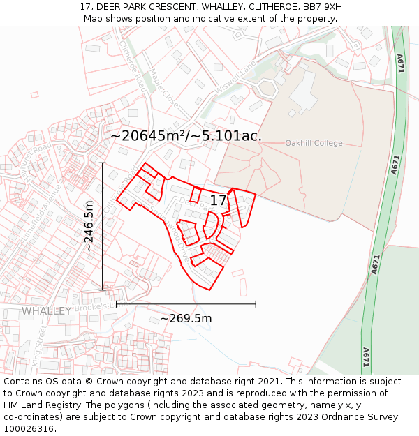 17, DEER PARK CRESCENT, WHALLEY, CLITHEROE, BB7 9XH: Plot and title map