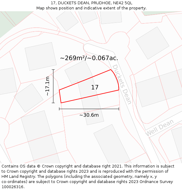 17, DUCKETS DEAN, PRUDHOE, NE42 5QL: Plot and title map