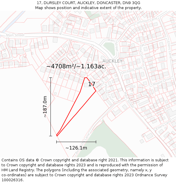 17, DURSLEY COURT, AUCKLEY, DONCASTER, DN9 3QG: Plot and title map