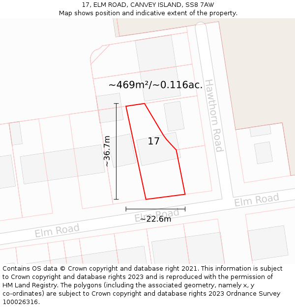 17, ELM ROAD, CANVEY ISLAND, SS8 7AW: Plot and title map