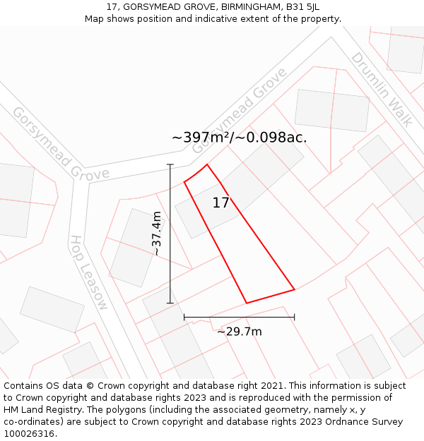 17, GORSYMEAD GROVE, BIRMINGHAM, B31 5JL: Plot and title map