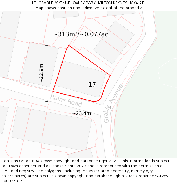 17, GRABLE AVENUE, OXLEY PARK, MILTON KEYNES, MK4 4TH: Plot and title map