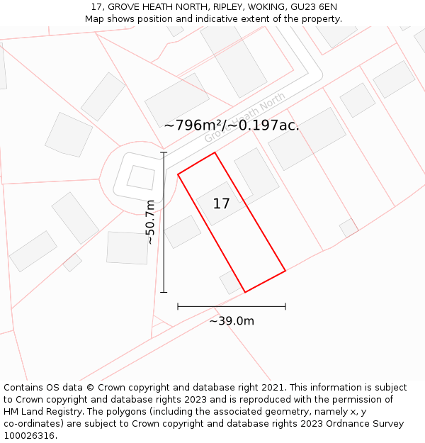 17, GROVE HEATH NORTH, RIPLEY, WOKING, GU23 6EN: Plot and title map