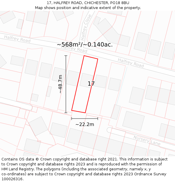 17, HALFREY ROAD, CHICHESTER, PO18 8BU: Plot and title map