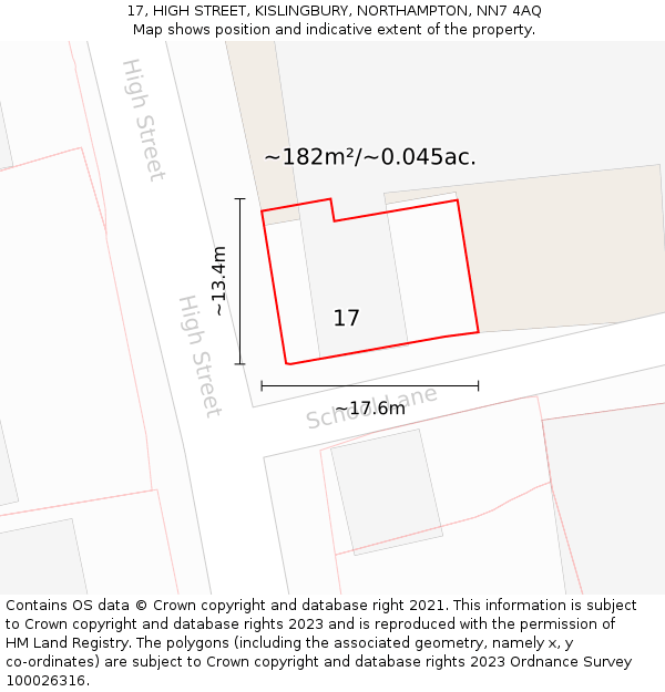 17, HIGH STREET, KISLINGBURY, NORTHAMPTON, NN7 4AQ: Plot and title map