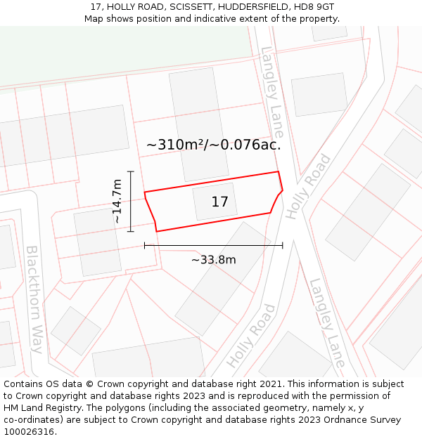 17, HOLLY ROAD, SCISSETT, HUDDERSFIELD, HD8 9GT: Plot and title map