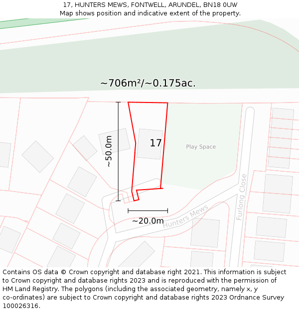 17, HUNTERS MEWS, FONTWELL, ARUNDEL, BN18 0UW: Plot and title map