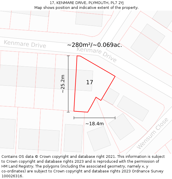 17, KENMARE DRIVE, PLYMOUTH, PL7 2YJ: Plot and title map