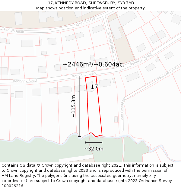 17, KENNEDY ROAD, SHREWSBURY, SY3 7AB: Plot and title map