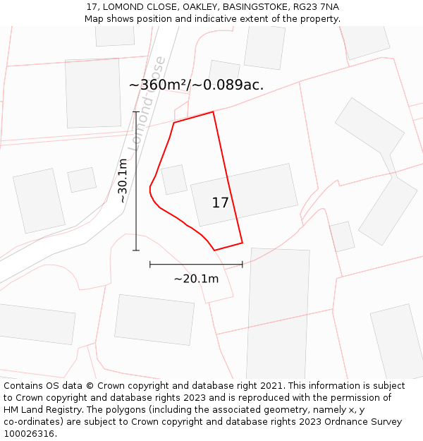 17, LOMOND CLOSE, OAKLEY, BASINGSTOKE, RG23 7NA: Plot and title map