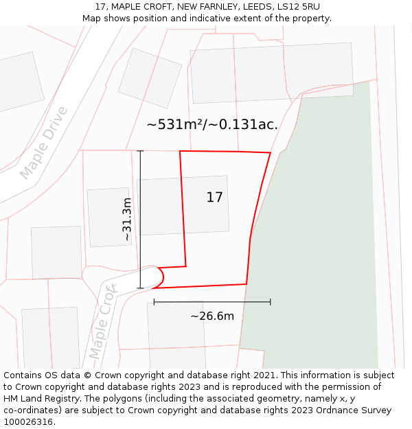 17, MAPLE CROFT, NEW FARNLEY, LEEDS, LS12 5RU: Plot and title map