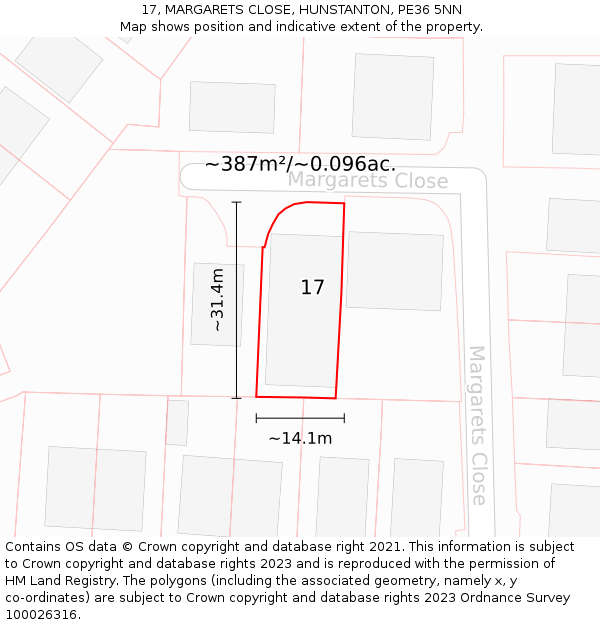 17, MARGARETS CLOSE, HUNSTANTON, PE36 5NN: Plot and title map