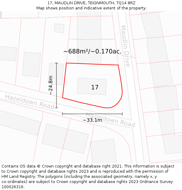 17, MAUDLIN DRIVE, TEIGNMOUTH, TQ14 8RZ: Plot and title map