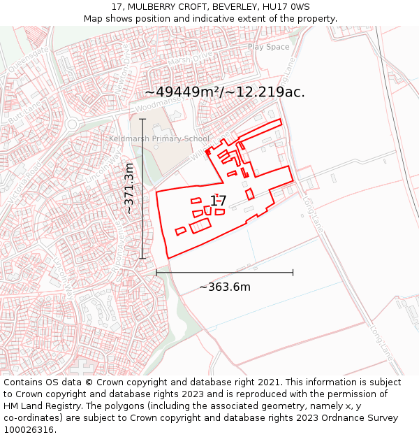 17, MULBERRY CROFT, BEVERLEY, HU17 0WS: Plot and title map