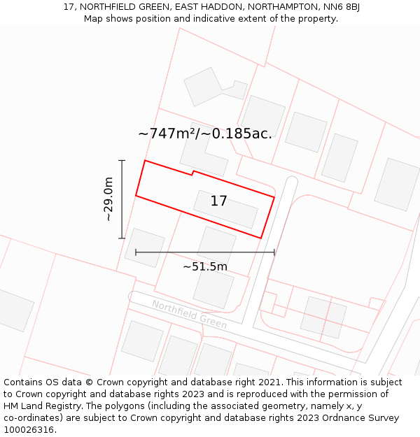 17, NORTHFIELD GREEN, EAST HADDON, NORTHAMPTON, NN6 8BJ: Plot and title map