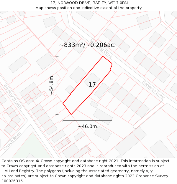 17, NORWOOD DRIVE, BATLEY, WF17 0BN: Plot and title map