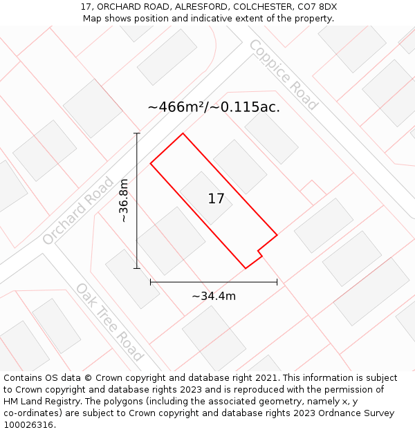 17, ORCHARD ROAD, ALRESFORD, COLCHESTER, CO7 8DX: Plot and title map