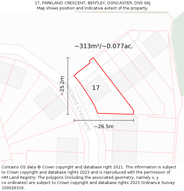 17, PARKLAND CRESCENT, BENTLEY, DONCASTER, DN5 0AJ: Plot and title map