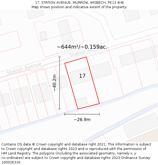 17, STATION AVENUE, MURROW, WISBECH, PE13 4HE: Plot and title map