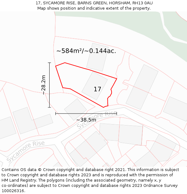 17, SYCAMORE RISE, BARNS GREEN, HORSHAM, RH13 0AU: Plot and title map