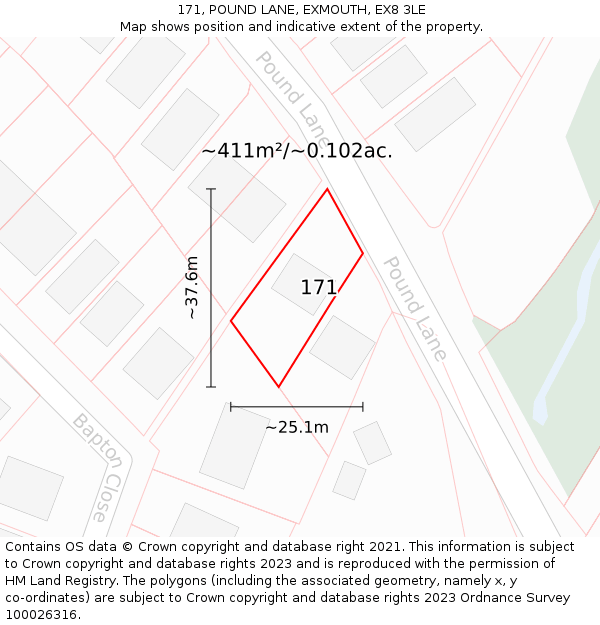 171, POUND LANE, EXMOUTH, EX8 3LE: Plot and title map