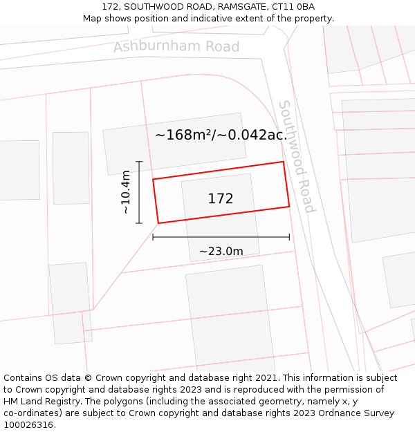 172, SOUTHWOOD ROAD, RAMSGATE, CT11 0BA: Plot and title map